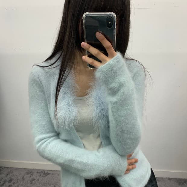 Kumikyoku 소다 퍼 앙고라 가디건