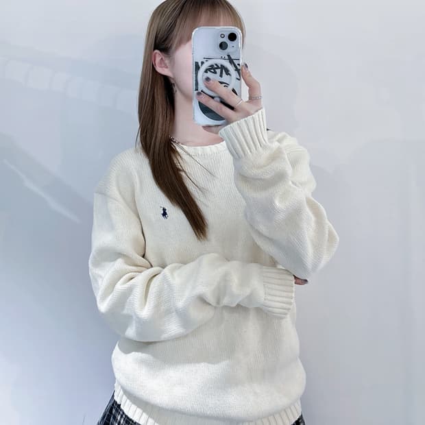 폴로랄프로렌 크림 포니 라운드 니트