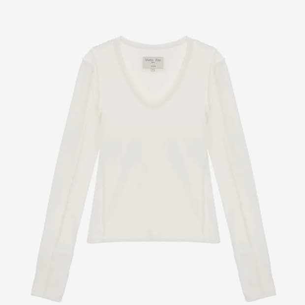 마뗑킴 스티치 브이넥 슬리브