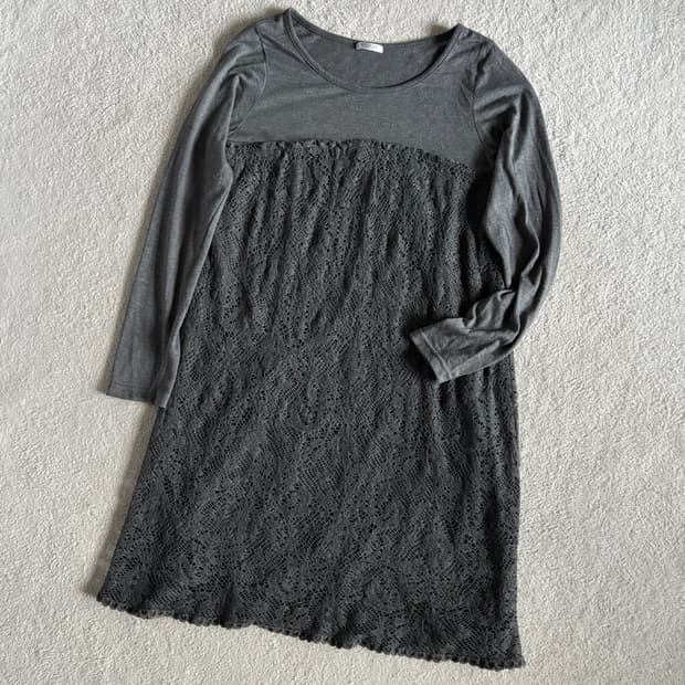 일본빈티지 시네마클럽 그레이 레이스 원피스 탑