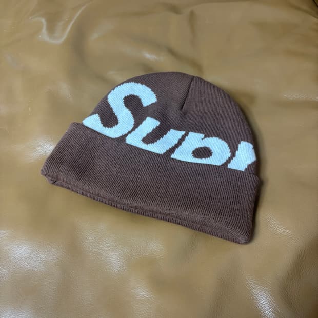 슈프림 비니 모자 빅 로고 브라운