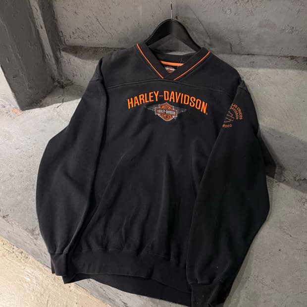 00s 할리데이비슨 스펠아웃 블랙 스웻셔츠 
