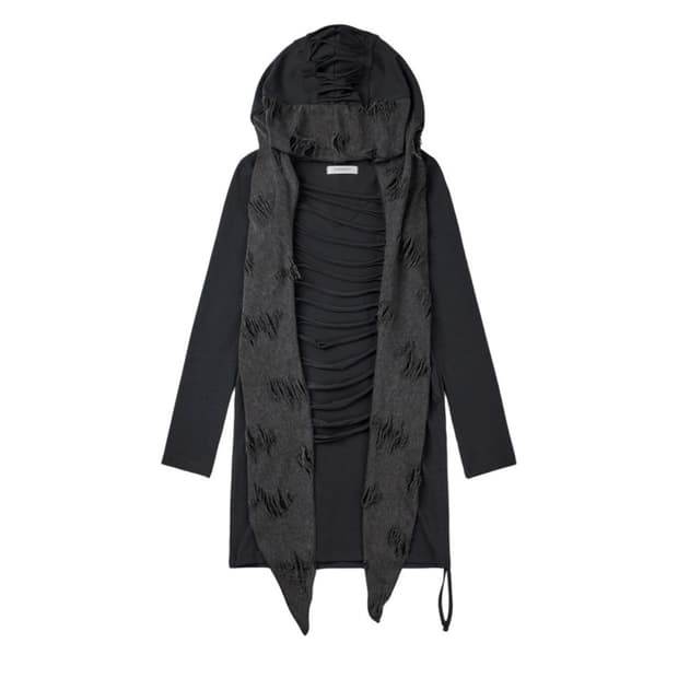 Distressed Hood Scarf Dress (Charcoal)
