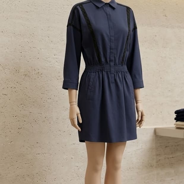 EnC 카라 코튼원피스 66 미니 네이비