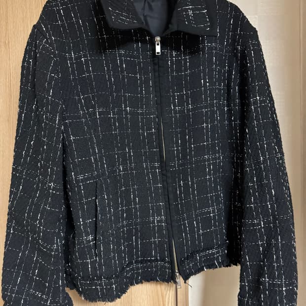 엘무드 트위드 블루종 쿼츠 울 자켓 블랙 48사이즈