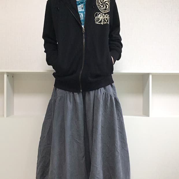 jpn vintage gray shirring long skirt