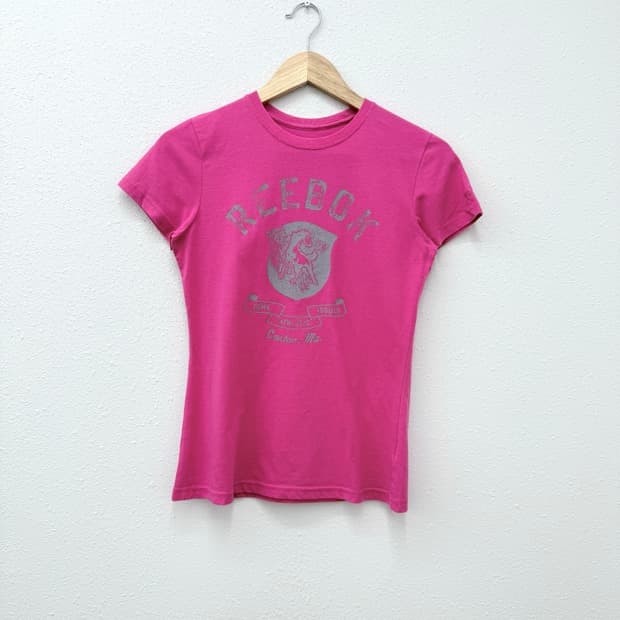 빈티지 Reebok 핫핑크 로고 반팔티