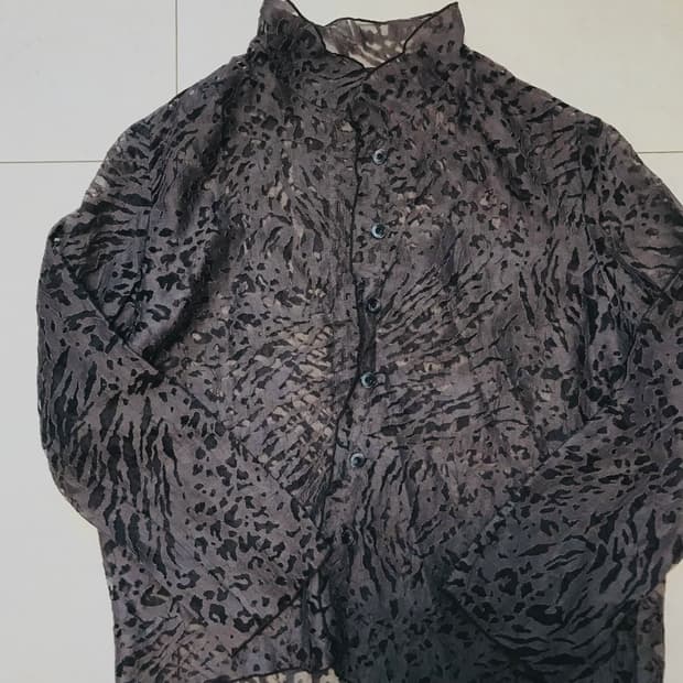 빈티지 레오파드 차이나카라 갸루 시스루 셔츠 블라우스