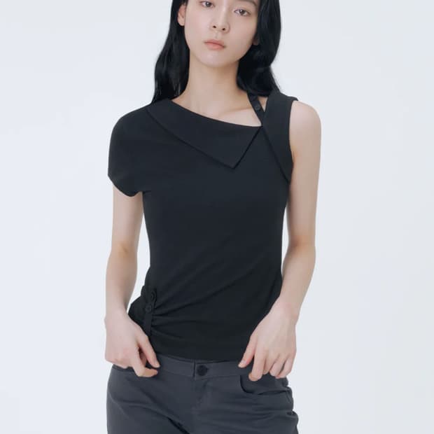 Shoulder strap unbalance top BLACK