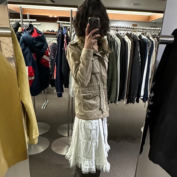 38)Japanese vintage 여성 퍼 후드 야상 자켓