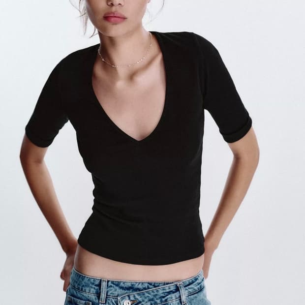 ZARA 자라 워싱면티셔츠, 자라 브이넥 티셔츠