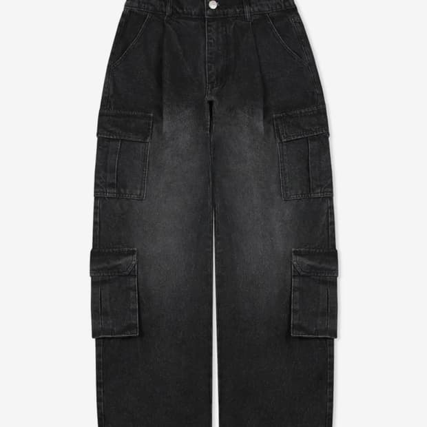 XF003 멀티 카고 포켓 워싱 데님 팬츠 (BLACK)