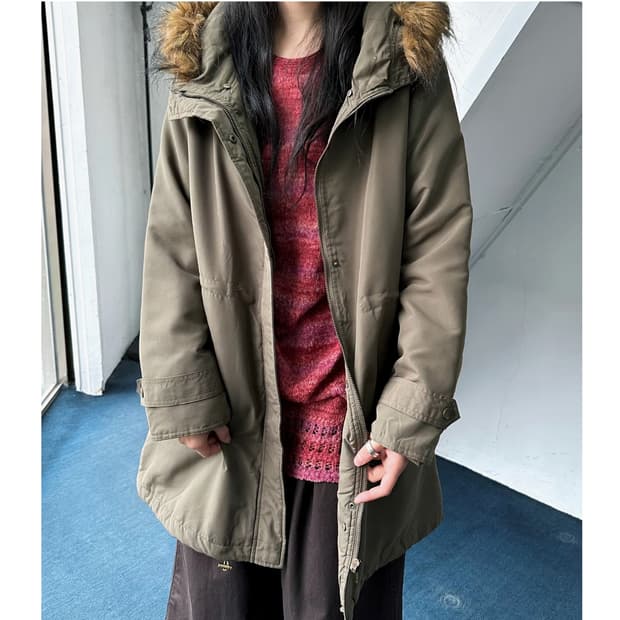 2way fur trimming mil design coat