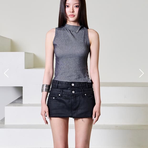 [EUCT] Double-waist coated mini skirt
