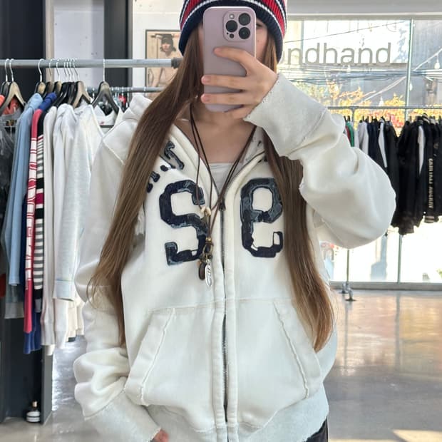 아베크롬비 머슬핏 데미지 후드집업 크림 