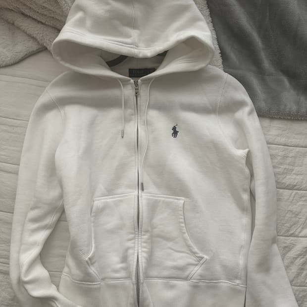 폴로 화이트 후드집업 QR택 o