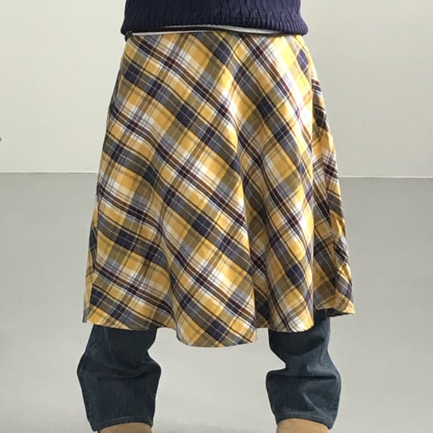 Gu Cotton Checked Midi Skirts