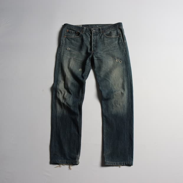 00's 리바이스 501 워싱 데미지 데님 팬츠
