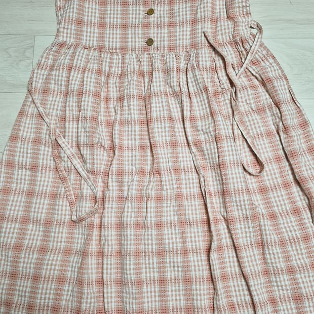일본빈티지 체크 핑크 롱 슬리브리스 원피스