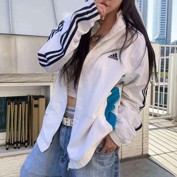 90s ADIDAS 화이트 포카리 윈드브레이커 트랙집업