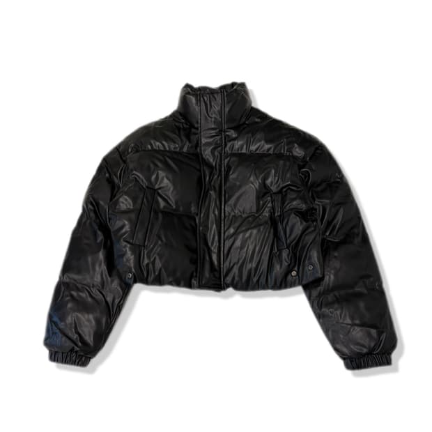 fandylokar leather cropped padded jacket