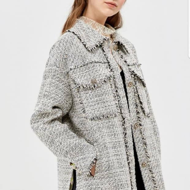 오즈세컨 글리터 칼라셔츠 트위드 자켓 44~55사이즈