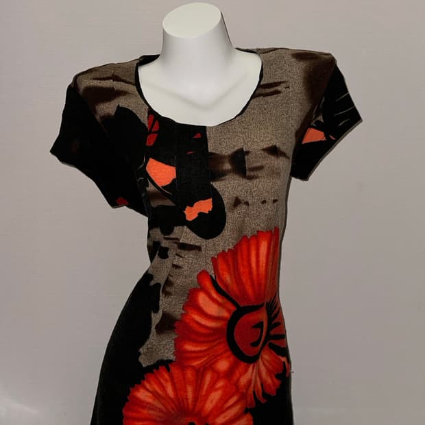 빈티지 플라워 오리엔탈 니트 반소매 원피스