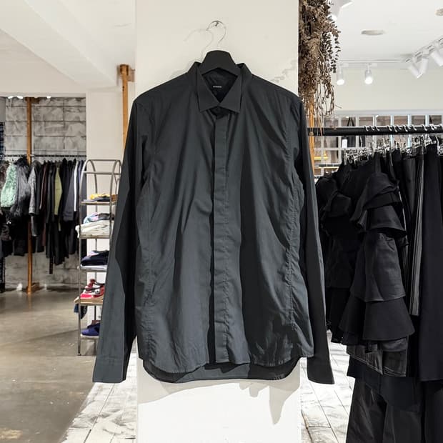 질샌더 다크그린 폴딩 카라 코튼 셔츠