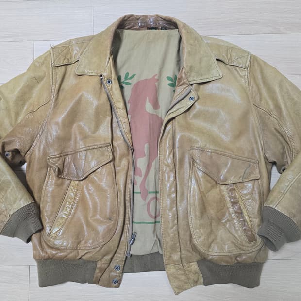 빈티지 스타일 가죽 봄버 자켓 L 42