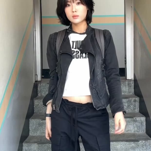 디젤스타일 멀티 지퍼 흑청 데님 빈티지 자켓 L