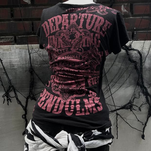 *rare design* 00s JPN 펑크 레드 스컬 풀 프린팅 티셔츠