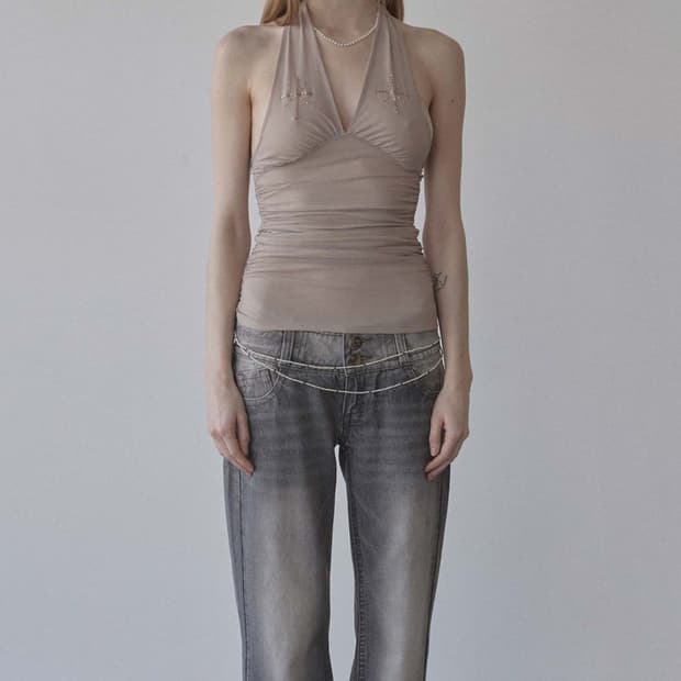 스컬프터 beaded mesh halter top 비즈홀터탑 S