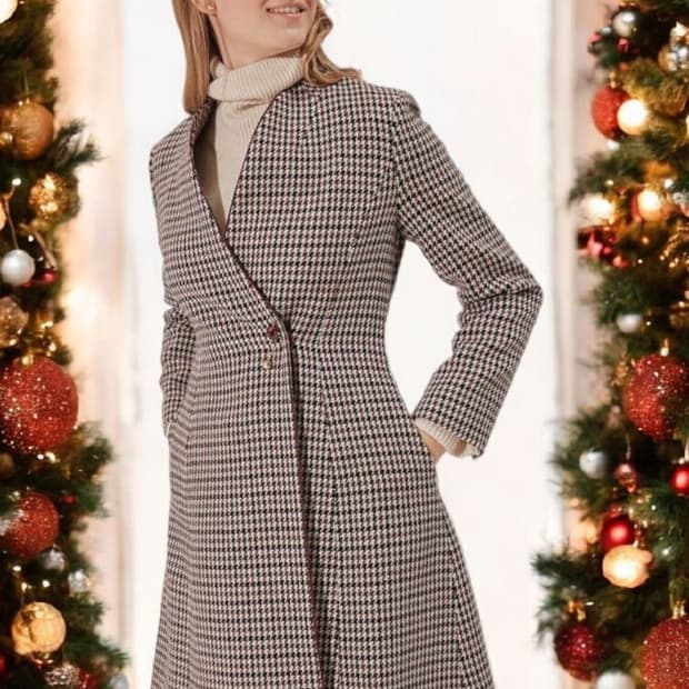 질스튜어트뉴욕 울혼방 하운드투스 체크 여성 롱코트 88 M/상태좋음