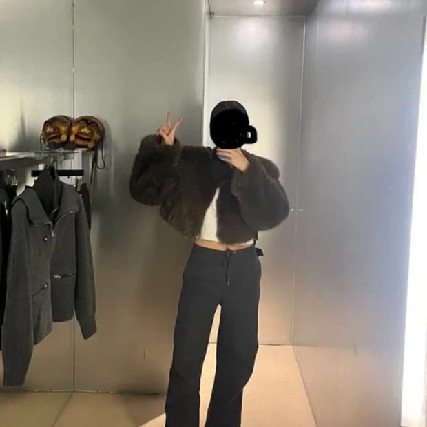 유명도매처 놉 브라운 퍼자켓 크롭자켓