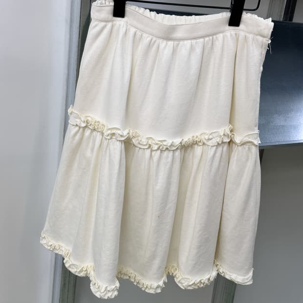 ivory frill midi cotton skirt