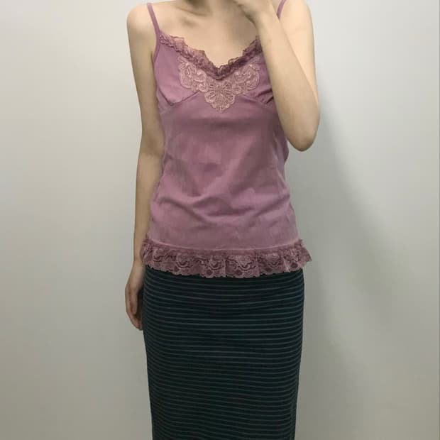 빈티지 레이스 자수 나시