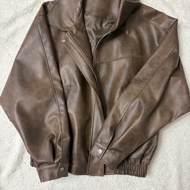 브라운 워싱 가죽자켓