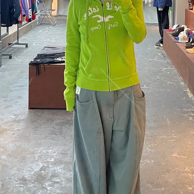 홀리스터 y2k 라이트그린 후드집업 H1155