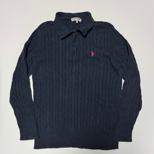 US 폴로 아센 미니멀 꽈배기 코튼 니트 L 블랙