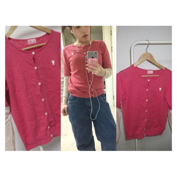 vintage pink raglan patch cd cardigan