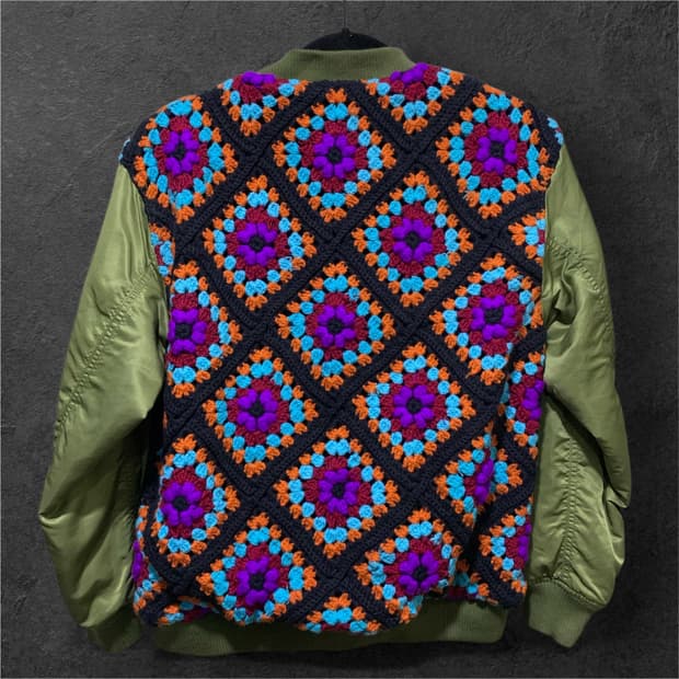 크로쉐 배색 블루종 자켓 