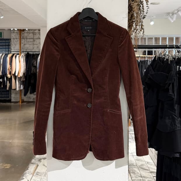 구찌 브라운 벨벳 2B 블레이저 자켓