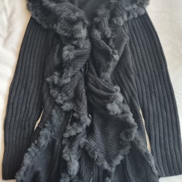 빈티지 오리엔탈 페어리 퍼 프릴 니트 가디건