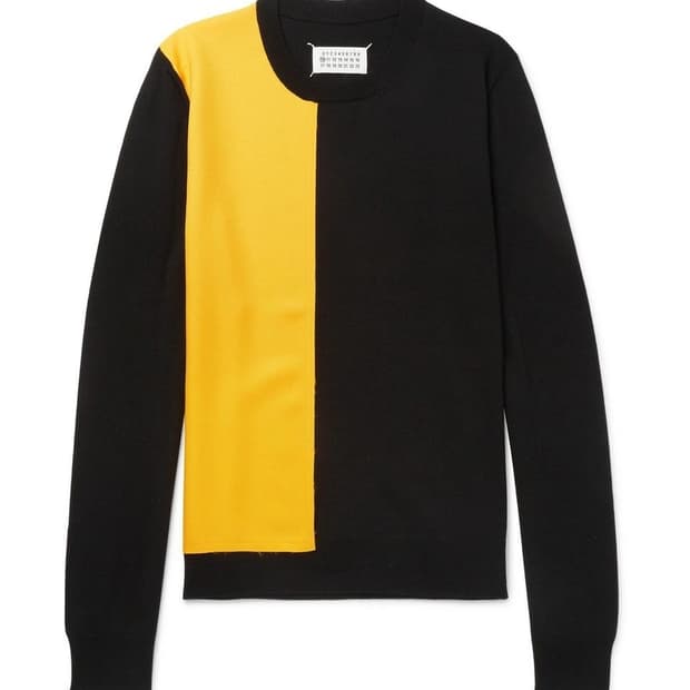 XL 메종 마르지엘라 컬러블록 니트 스웨터 블랙 옐로우 검정