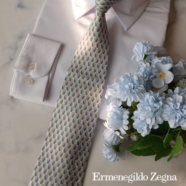 제냐 실크 민트 패턴 넥타이 9.7cm A+등급 A19549