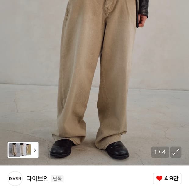 다이브인 루즈 와이드 데님 베지 색상 / 2사이즈