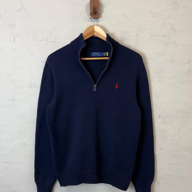 폴로랄프로렌 큐알라벨 네이비 니트 반집업