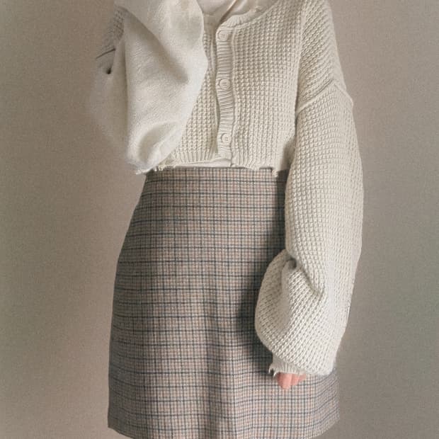 모에소매 벌룬 슬리브 크롭 니트/ 그런지 y2k 라떼갸루