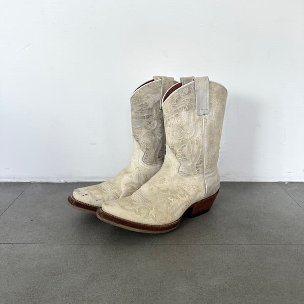 VTG 멕시코 웨스턴 부츠 크림 아이보리