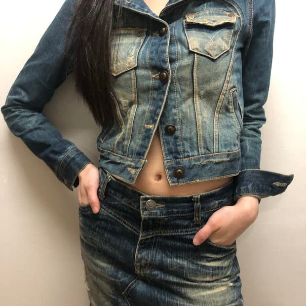 빈티지 데님 옐로우 워싱 크롭 자켓